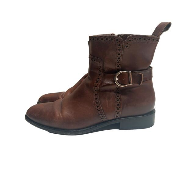 Franco Cuadra Brogue Buckle Zip Brown Leather Riding Boots SZ 9 US / 26 MEX - Picture 5 of 9